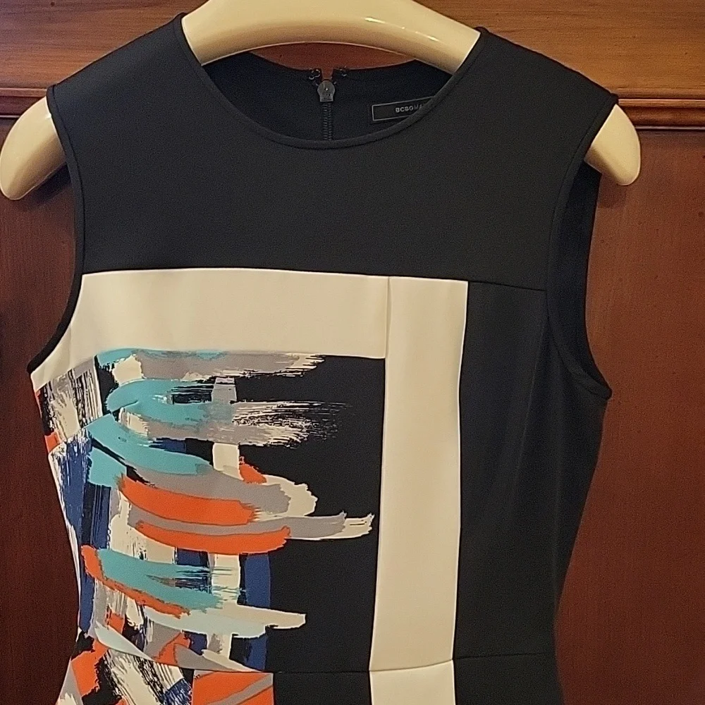 BCBGMaxAzria Sleeveless "Alessandra" Asymmetrical Handkerchief Peplum Mini Dress - Picture 2 of 14